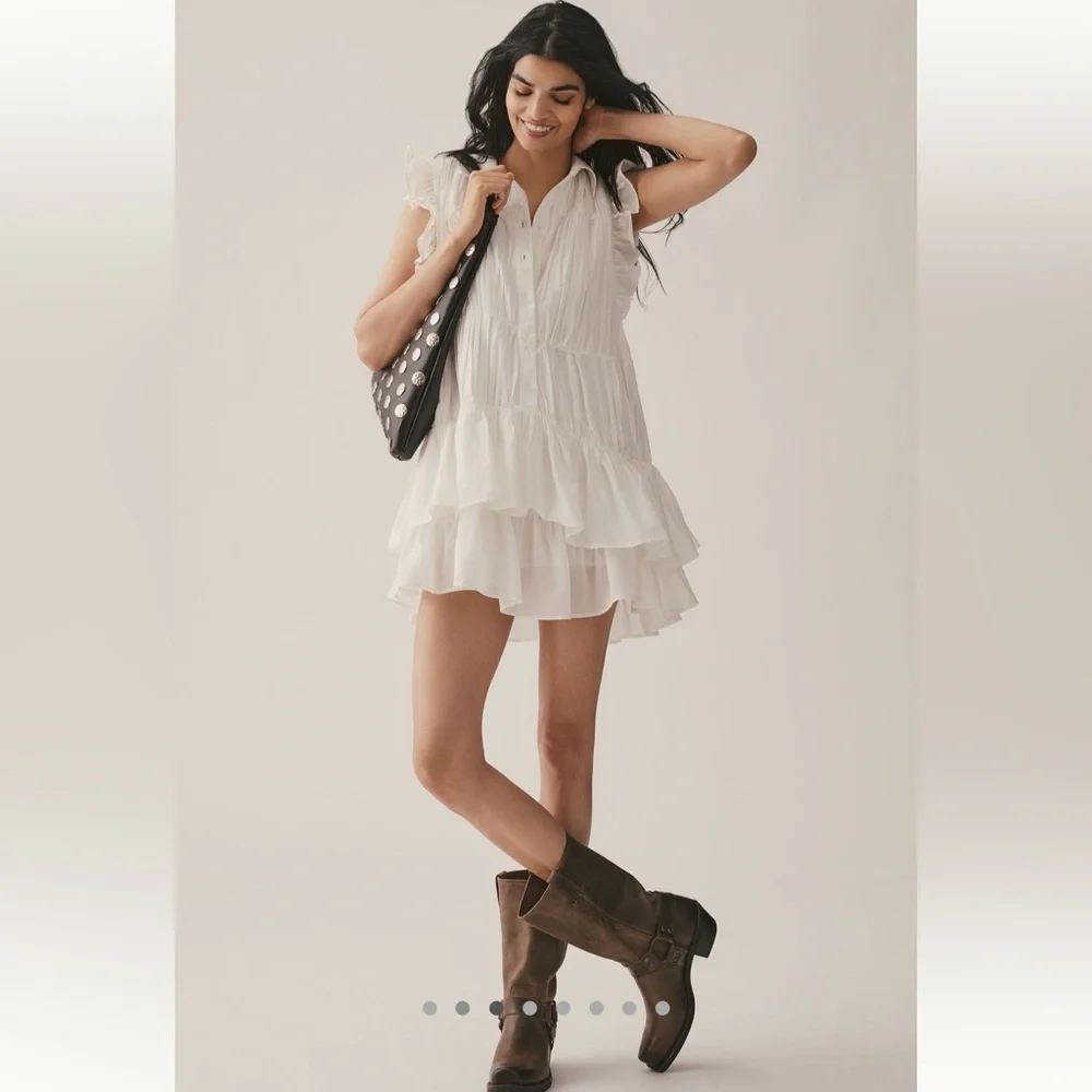 Anthropologie Sleeveless Ruffle Mini Shirt Dress - Picture 3 of 7